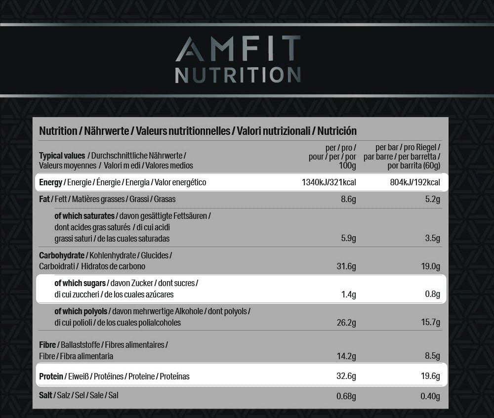 Les valeurs nutritionnelles des barres Amfit Nutrition